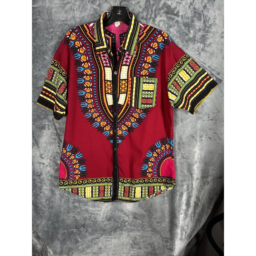 African Fabrics Floral Red Yellow Blue Indigo Stylish Top Blouse Women 2 X-Large - Picture 2 of 15